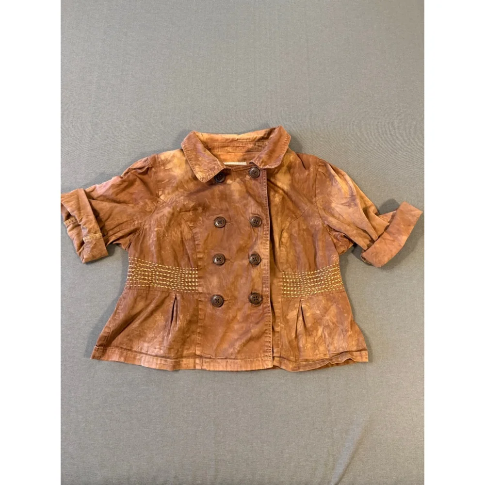 Vintage American Rag brown tie-dye cropped jacket double-breasted embroidered 1X